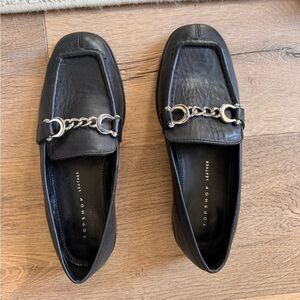 Topshop Black Loafers with Silver Chain Accent